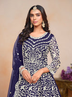 Thumbnail for Anaita Navy_Blue Embroidered Net Anarkali Suit - Distacart