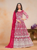 Thumbnail for Anaita Magenta Embroidered Net Anarkali Suit - Distacart