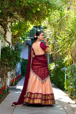 Thumbnail for Lorenvalley Peach Zari Chex with Zari Weaving Work Lehenga Choli with Dupatta