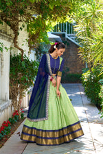 Thumbnail for Lorenvalley Pista Zari Chex with Zari Weaving Work Lehenga Choli with Dupatta