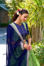 Thumbnail for Lorenvalley Pista Zari Chex with Zari Weaving Work Lehenga Choli with Dupatta