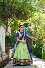 Thumbnail for Lorenvalley Pista Zari Chex with Zari Weaving Work Lehenga Choli with Dupatta
