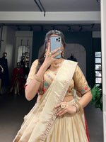 Thumbnail for Lorenvalley Fashion Cream Shimmer Paithani Zari Weaving Work Lehenga Choli with Dupatta