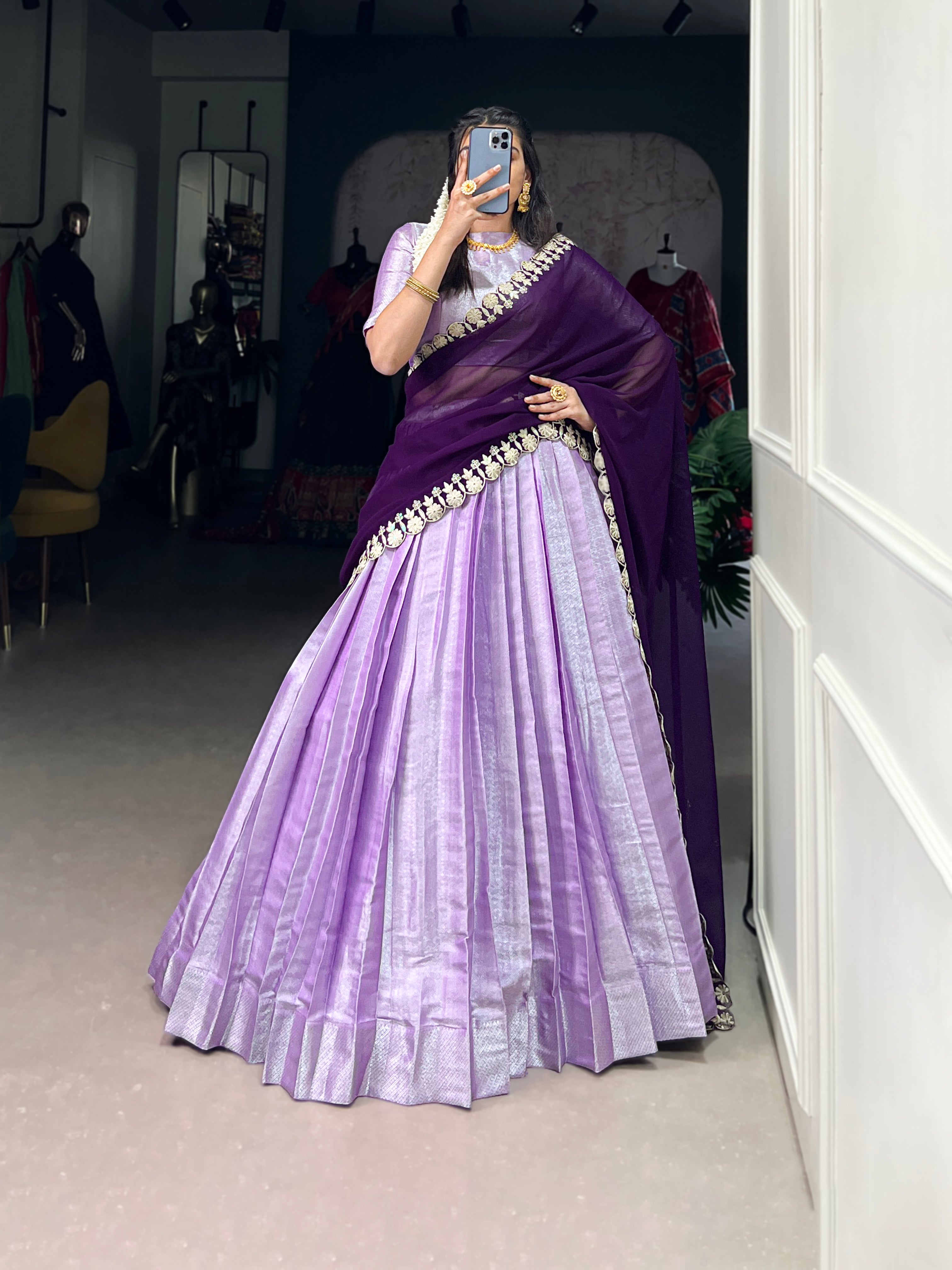 Lorenvalley Lavender Jacquard Silk weaving work Lehenga Choli with Dupatta