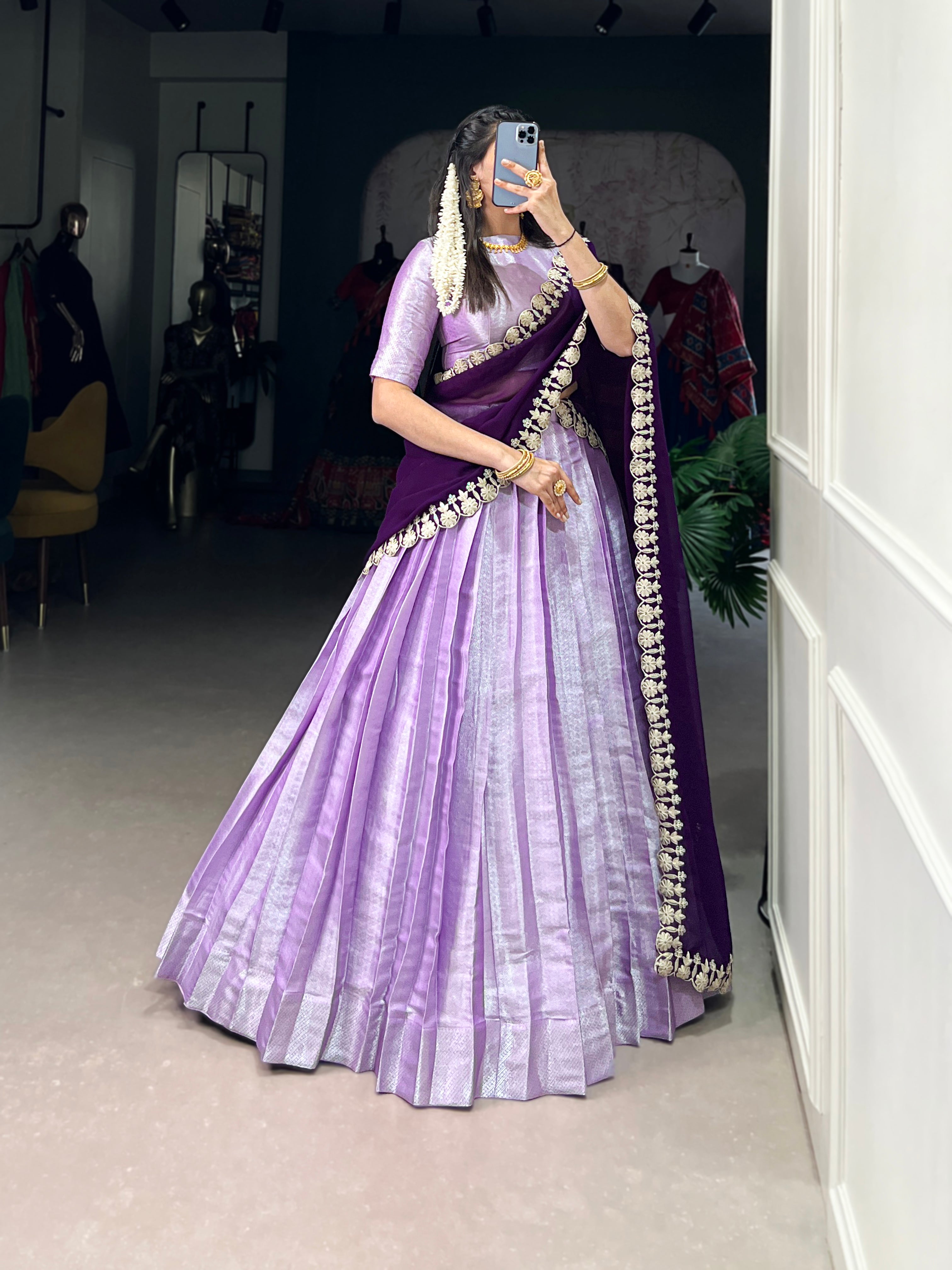 Lorenvalley Lavender Jacquard Silk weaving work Lehenga Choli with Dupatta