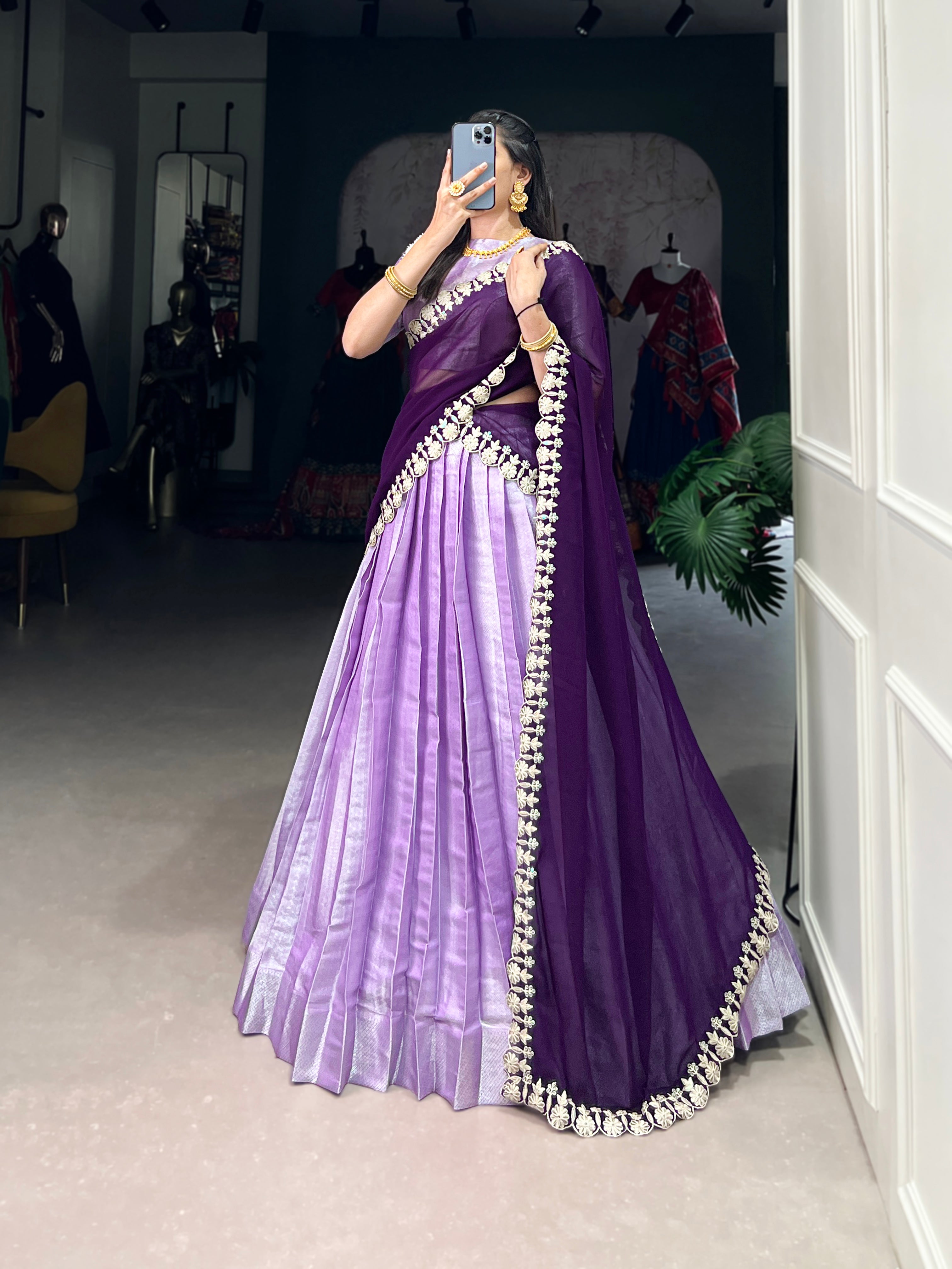 Lorenvalley Lavender Jacquard Silk weaving work Lehenga Choli with Dupatta