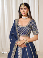 Thumbnail for Anaita Navy Embroidered Art Silk Designer Lehenga Choli - Distacart