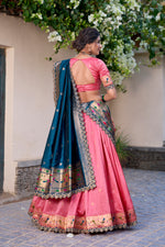 Thumbnail for Lorenvalley Light Pink Jacquard Silk Paithani Zari Weaving Work With Sequins and Thread Embroidery Scallop Lace Border Lehenga Choli with Dupatta