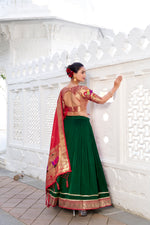 Thumbnail for Lorenvalley Green Vichitra Silk Plain with Paithani lace border Lehenga Choli - Distacart