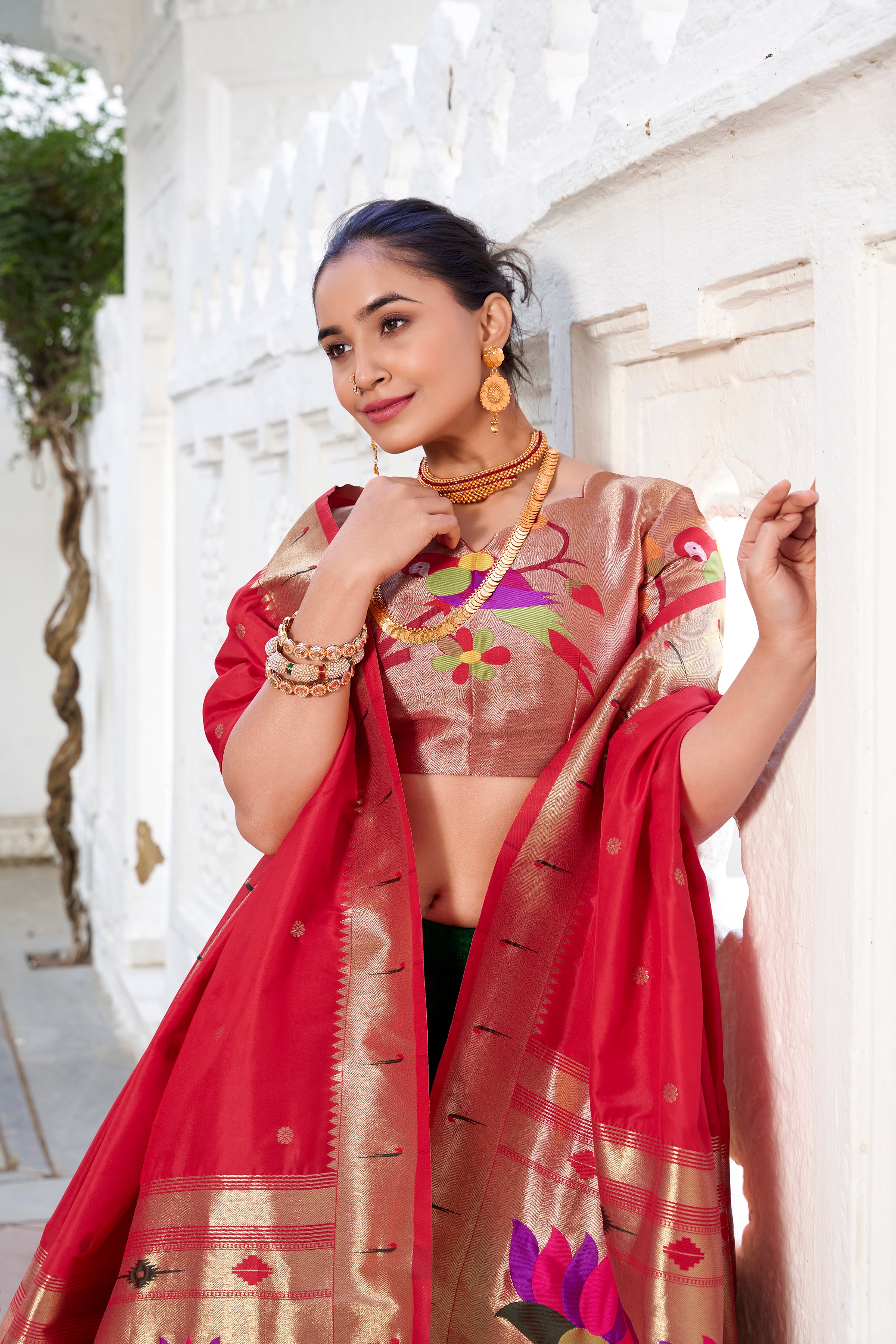 Lorenvalley Green Vichitra Silk Plain with Paithani lace border Lehenga Choli - Distacart