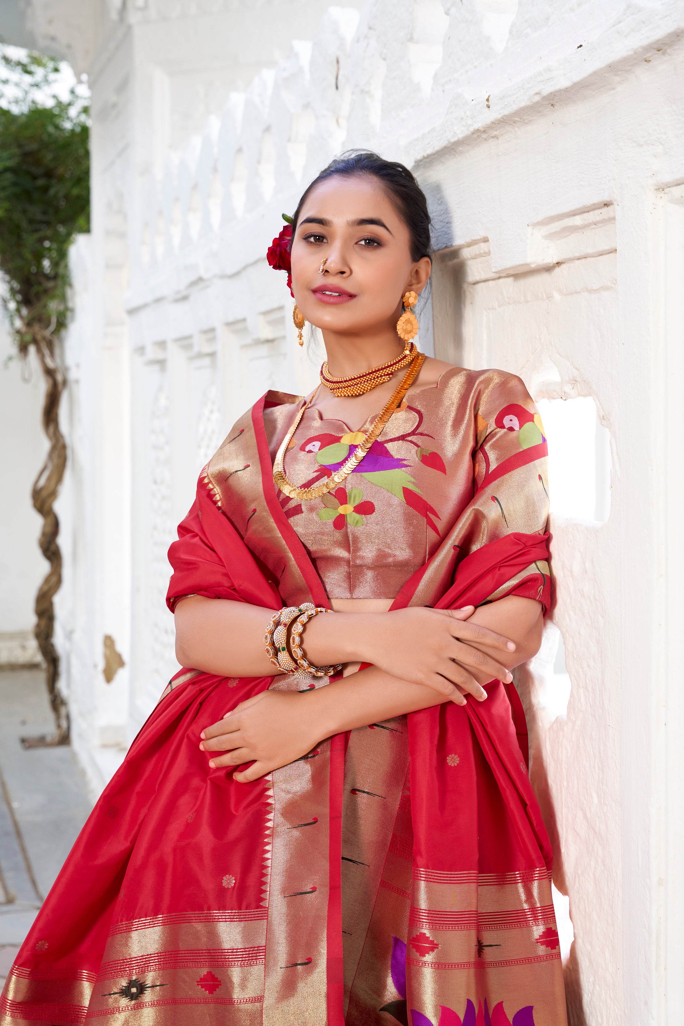 Lorenvalley Green Vichitra Silk Plain with Paithani lace border Lehenga Choli - Distacart