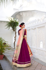 Thumbnail for Lorenvalley Green Vichitra Silk Plain with Paithani lace border Lehenga Choli - Distacart