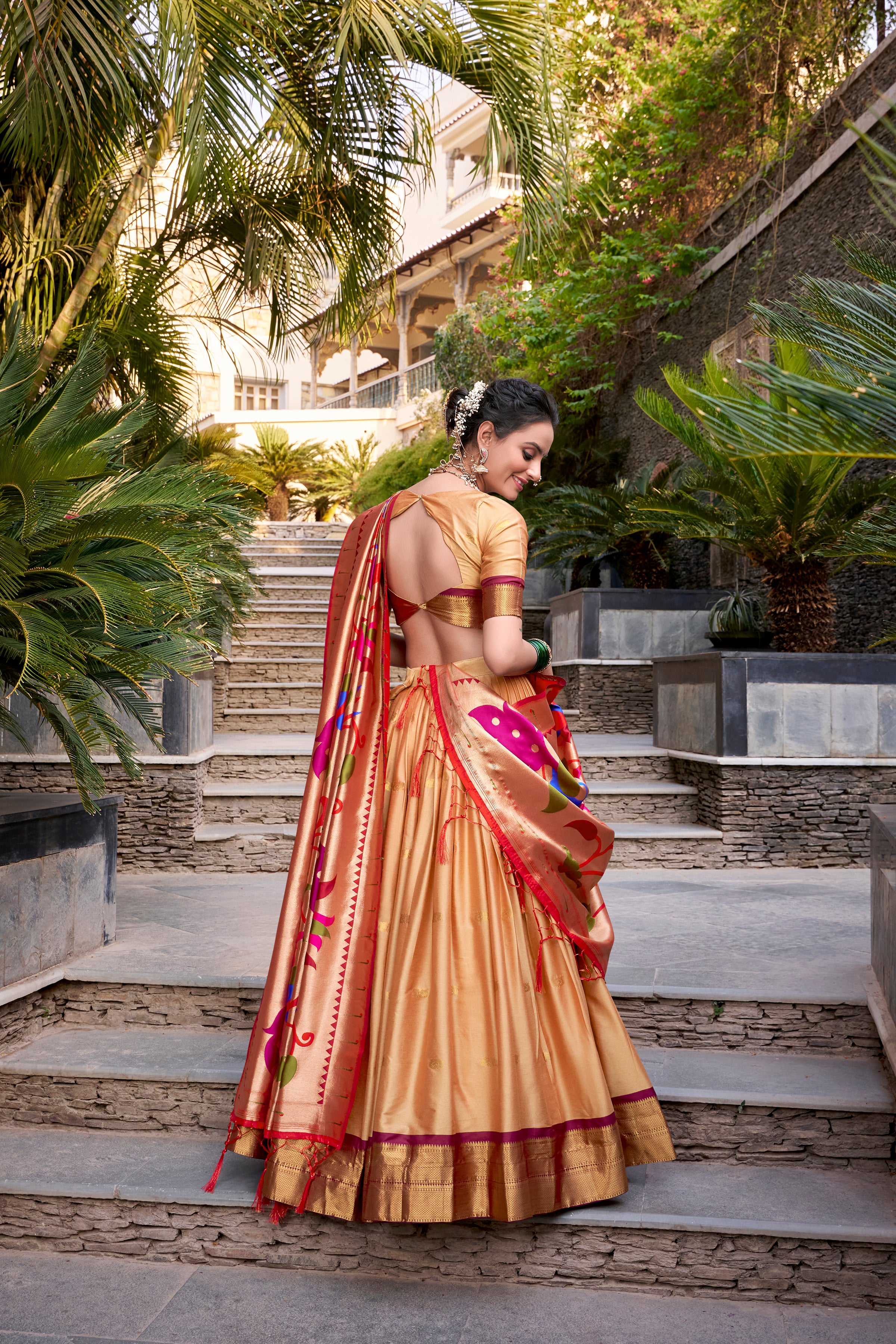 Lorenvalley Chiku Jacquard Silk Paithani Zari Weaving Work Lehenga Choli with Dupatta