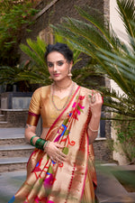 Thumbnail for Lorenvalley Chiku Jacquard Silk Paithani Zari Weaving Work Lehenga Choli with Dupatta