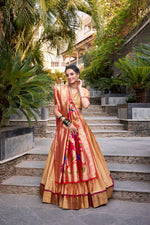 Thumbnail for Lorenvalley Chiku Jacquard Silk Paithani Zari Weaving Work Lehenga Choli with Dupatta