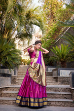 Thumbnail for Lorenvalley Pink Jacquard Silk Paithani Zari Weaving Work Lehenga Choli with Dupatta