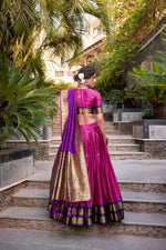 Thumbnail for Lorenvalley Pink Jacquard Silk Paithani Zari Weaving Work Lehenga Choli with Dupatta
