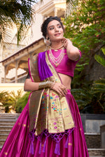 Thumbnail for Lorenvalley Pink Jacquard Silk Paithani Zari Weaving Work Lehenga Choli with Dupatta