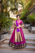 Thumbnail for Lorenvalley Pink Jacquard Silk Paithani Zari Weaving Work Lehenga Choli with Dupatta
