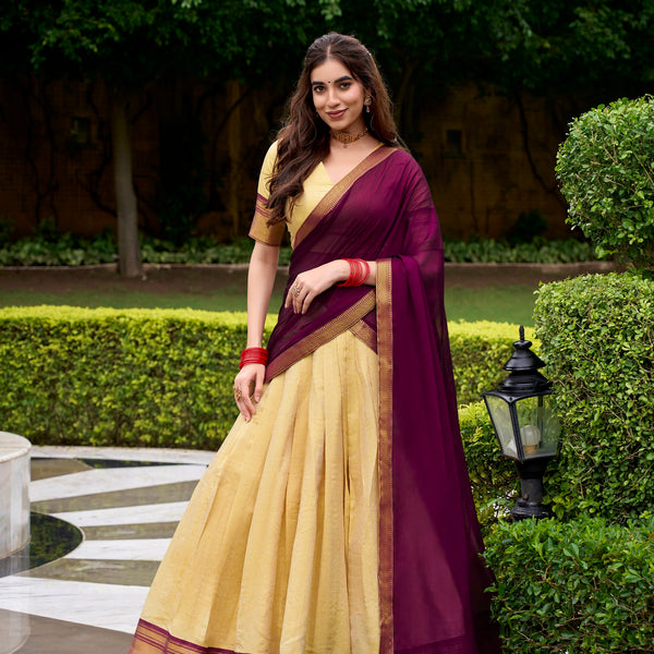 Lorenvalley Fashion Cream Kanchipuram Zari Weaving Work Lehenga Choli with Dupatta - Distacart