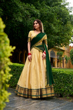 Thumbnail for Lorenvalley Fashion Cream Kanchipuram Zari Weaving Work Lehenga Choli with Dupatta