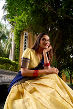 Thumbnail for Lorenvalley Fashion Cream Kanchipuram Zari Weaving Work Lehenga Choli with Dupatta