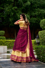 Thumbnail for Lorenvalley Fashion Cream Kanchipuram Zari Weaving Work Lehenga Choli with Dupatta