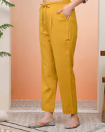 Thumbnail for Vaasva Women Mustard Cotton Flax Solid Straight Pants