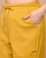 Thumbnail for Vaasva Women Mustard Cotton Flax Solid Straight Pants