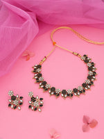 Thumbnail for Tehzeeb Creations Black & White Gold Pleated Stone Studded Necklace With Earrings - Distacart