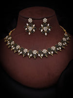 Thumbnail for Tehzeeb Creations Black & White Gold Pleated Stone Studded Necklace With Earrings - Distacart