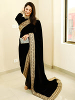 Thumbnail for trueBrowns Velvet Silk Embroidered Ready Pleated Saree - Distacart