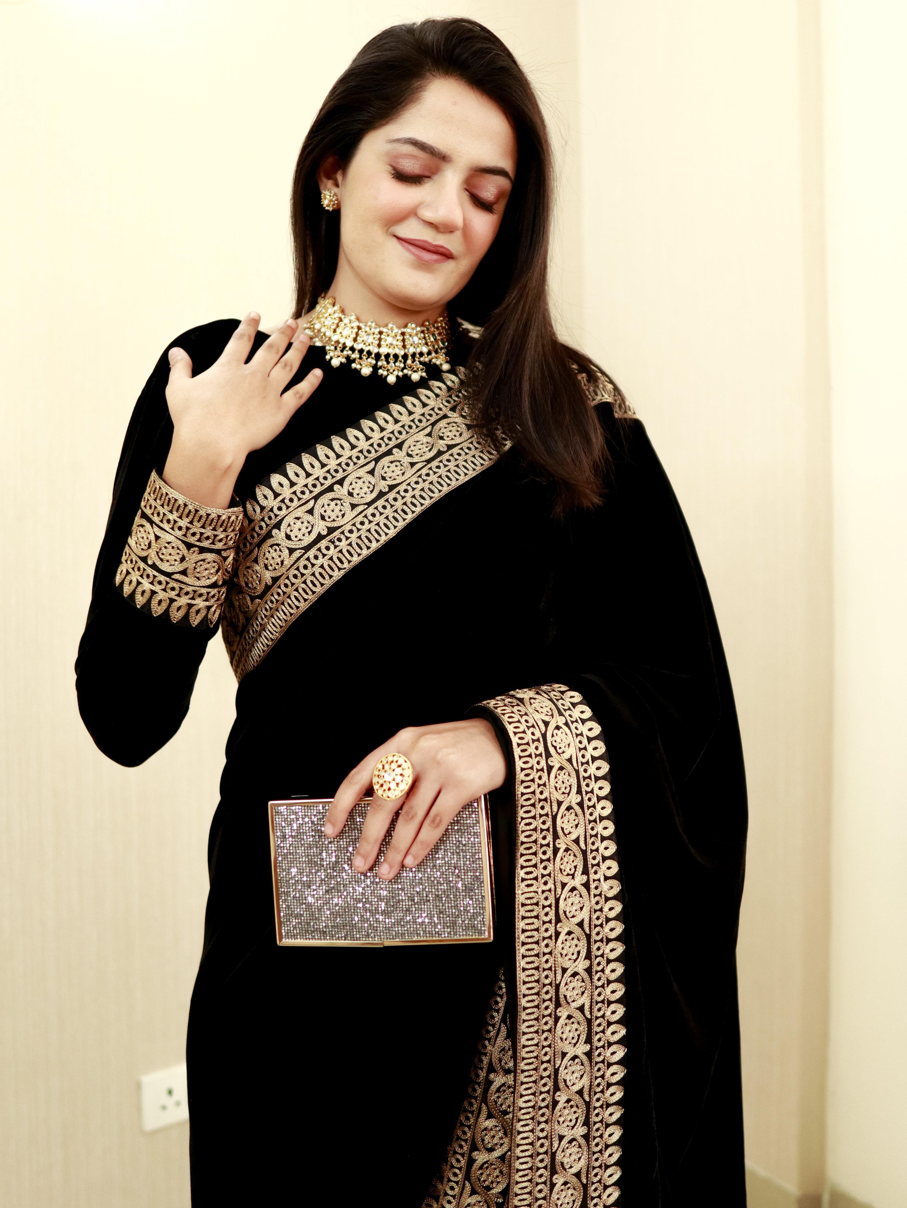 trueBrowns Black Velvet Embroidered Lace Blouse - Distacart