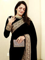 Thumbnail for trueBrowns Black Velvet Embroidered Lace Blouse - Distacart
