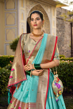 Thumbnail for Lorenvalley Fashion Skyblue Jacquard Silk Paithani Weaving Zari Work Lehenga Choli with Dupatta