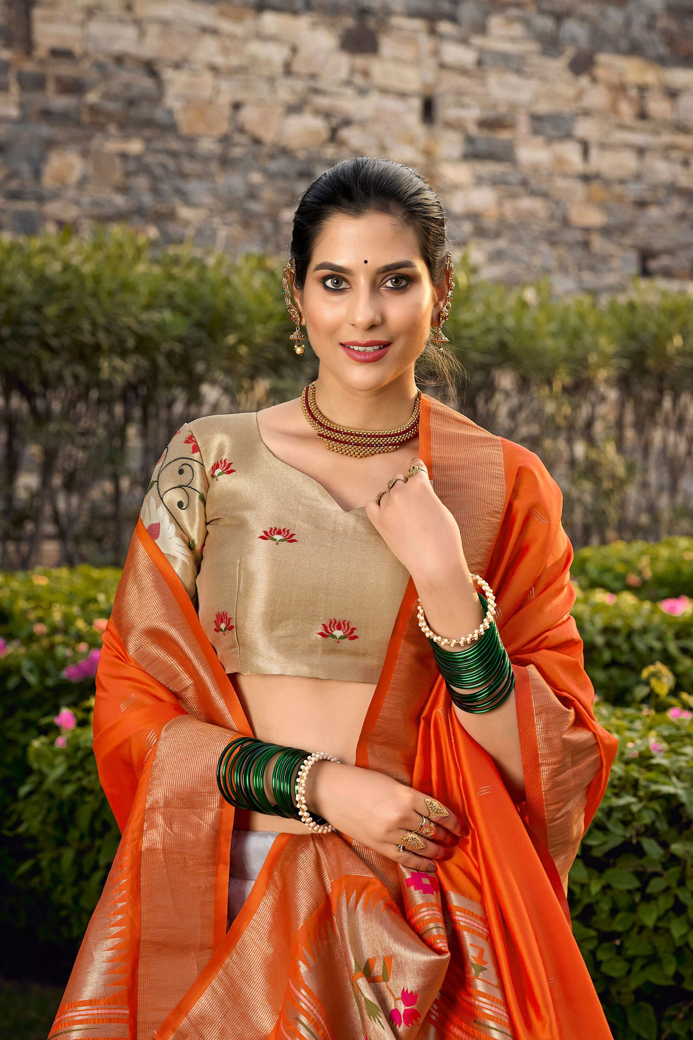 Lorenvalley Fashion White Jacquard Silk Paithani Weaving Zari Work Lehenga Choli with Dupatta