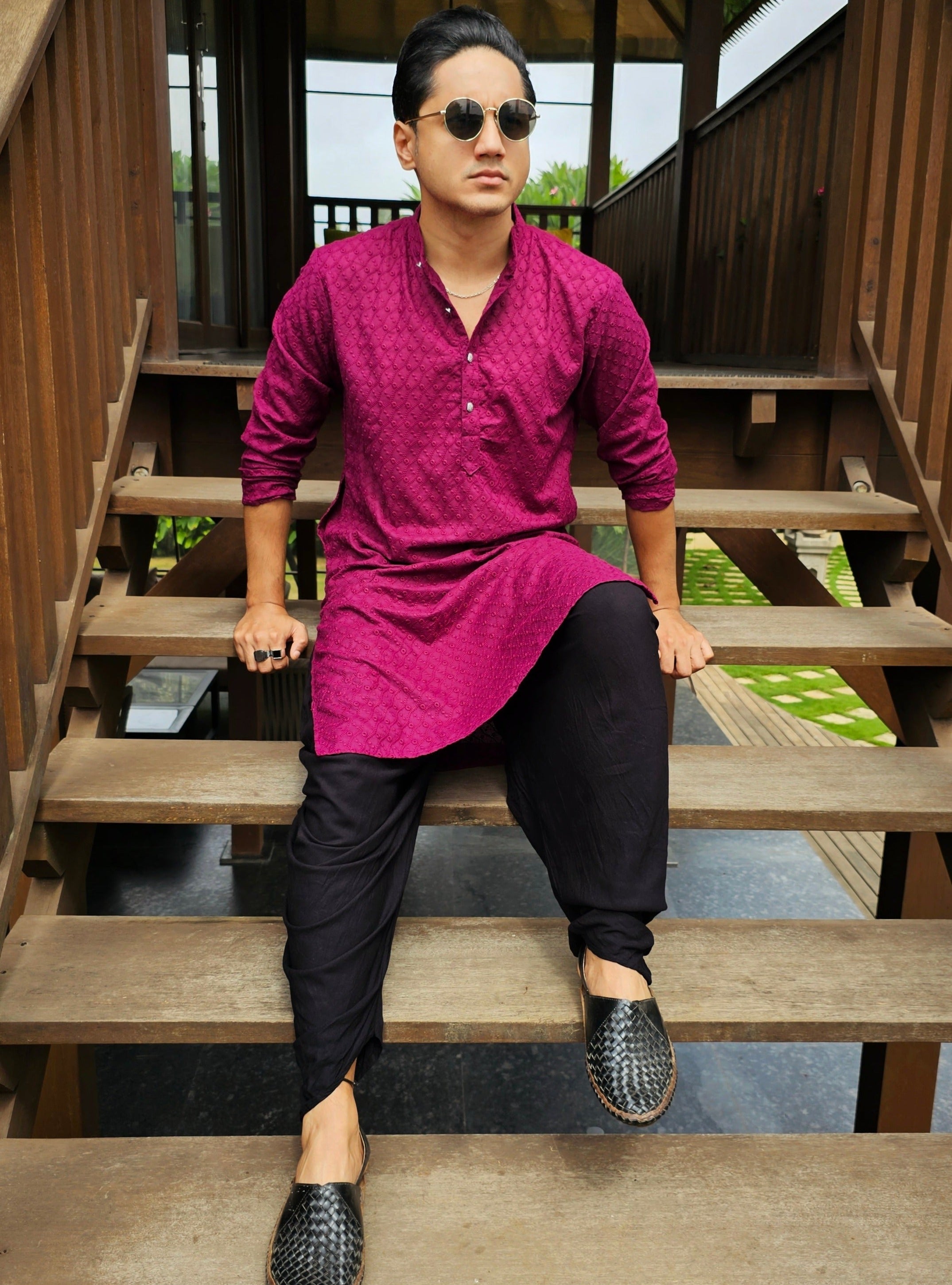 Jompers Men's Purple Chikan Kurta Only - Distacart