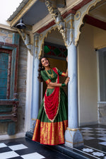 Thumbnail for Lorenvalley Green Narayan Pattu Fabric with Zari Weaving Work Lehenga Choli - Distacart