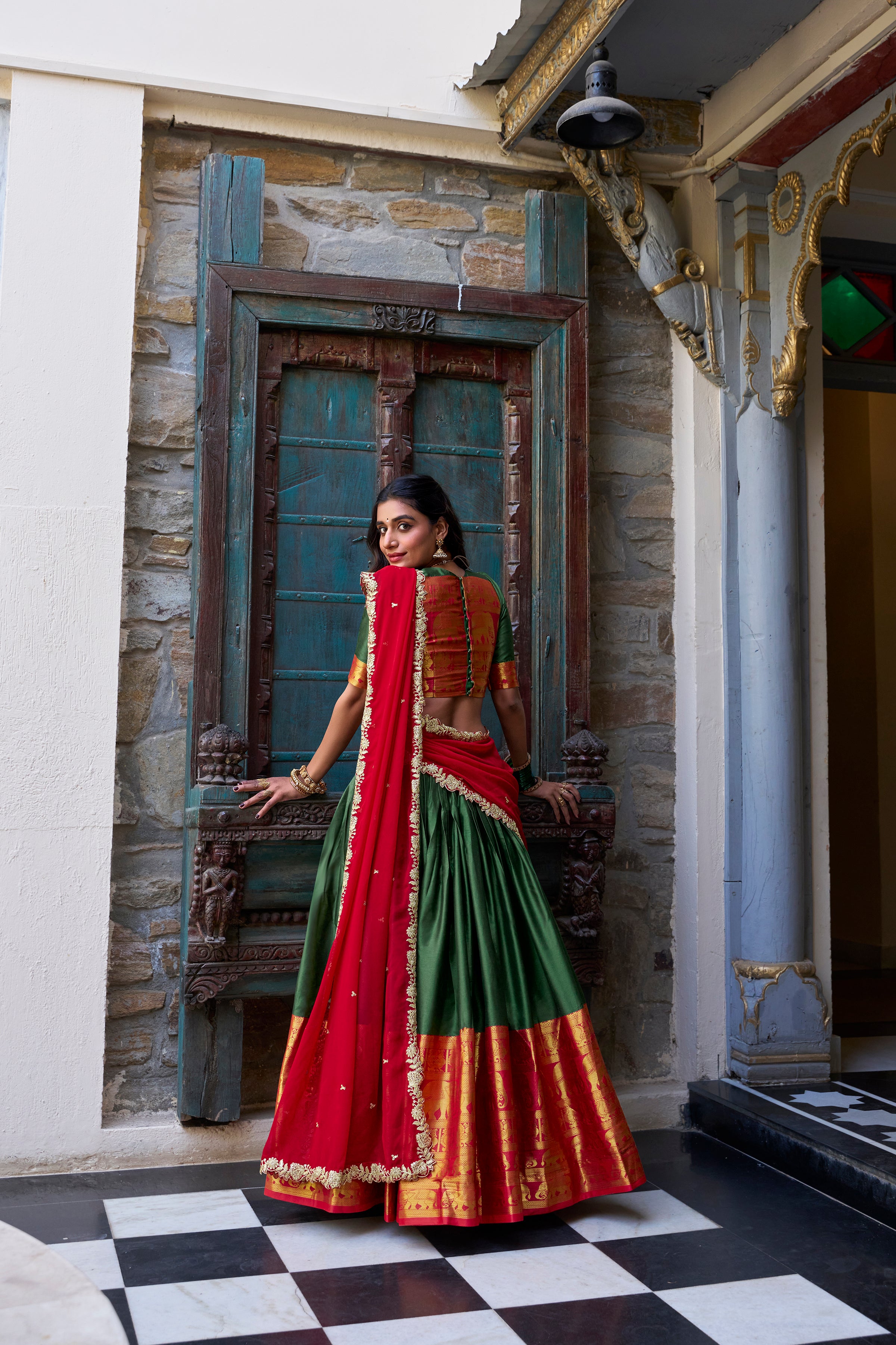 Lorenvalley Green Narayan Pattu Fabric with Zari Weaving Work Lehenga Choli - Distacart