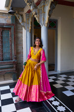 Thumbnail for Lorenvalley Mustard Narayan Pattu Fabric with Zari Weaving Work Lehenga Choli - Distacart