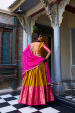 Thumbnail for Lorenvalley Mustard Narayan Pattu Fabric with Zari Weaving Work Lehenga Choli - Distacart
