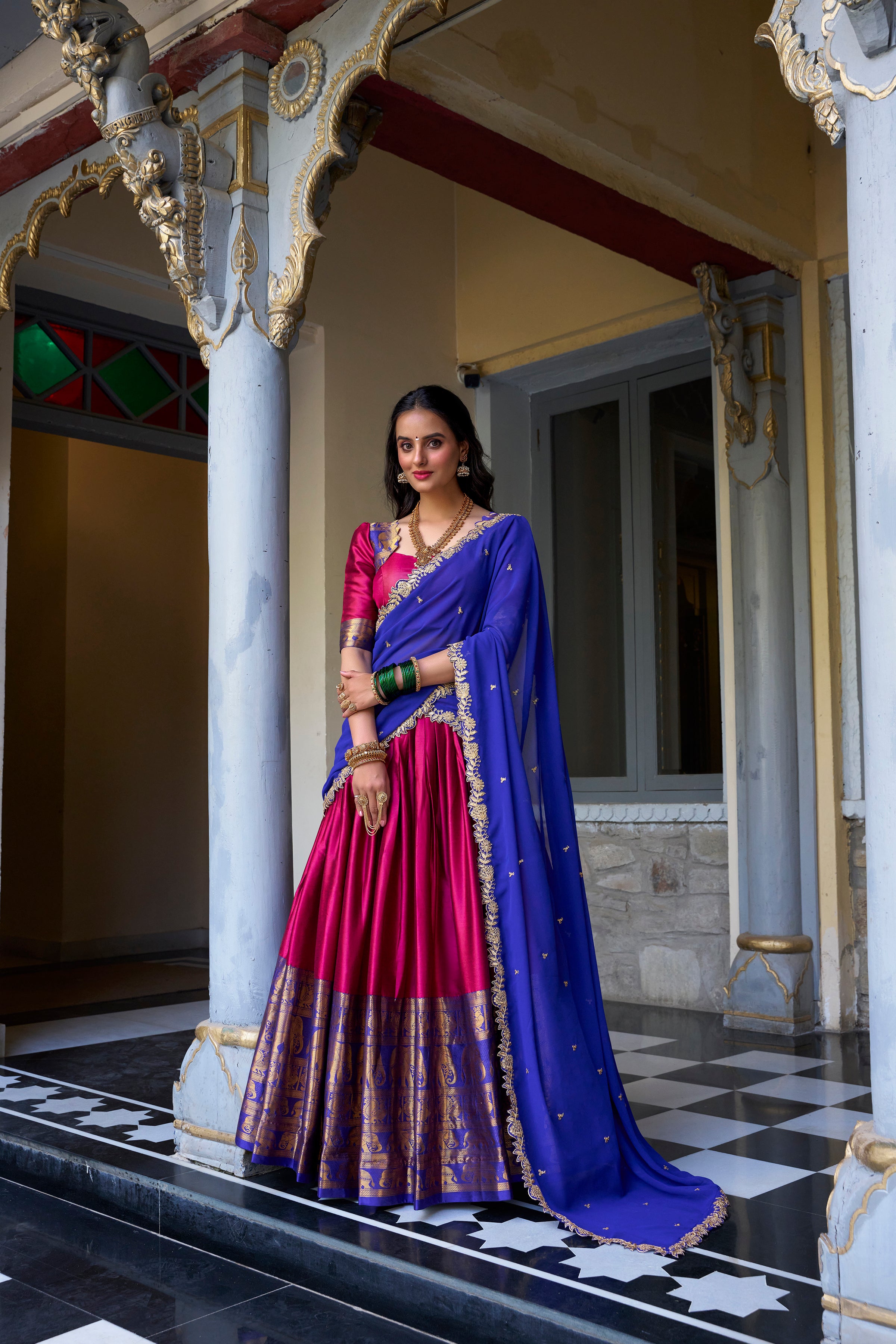 Lorenvalley Pink Narayan Pattu Fabric with Zari Weaving Work Lehenga Choli - Distacart