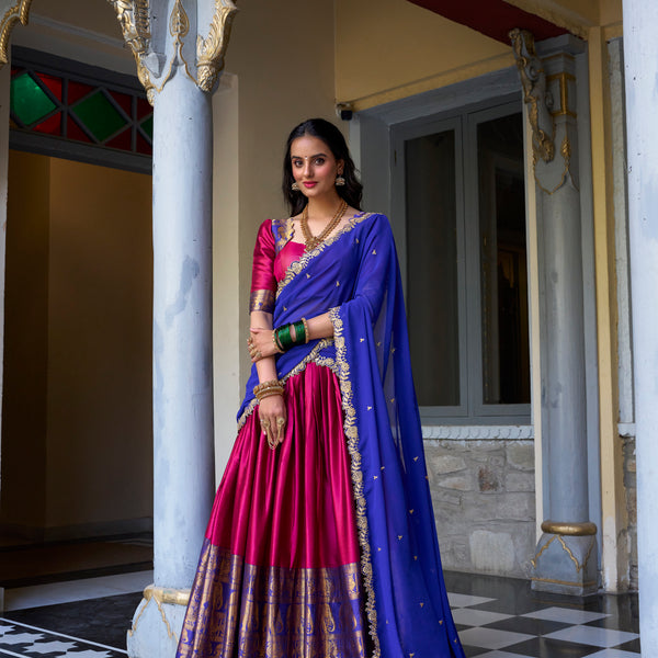 Lorenvalley Pink Narayan Pattu Fabric with Zari Weaving Work Lehenga Choli - Distacart