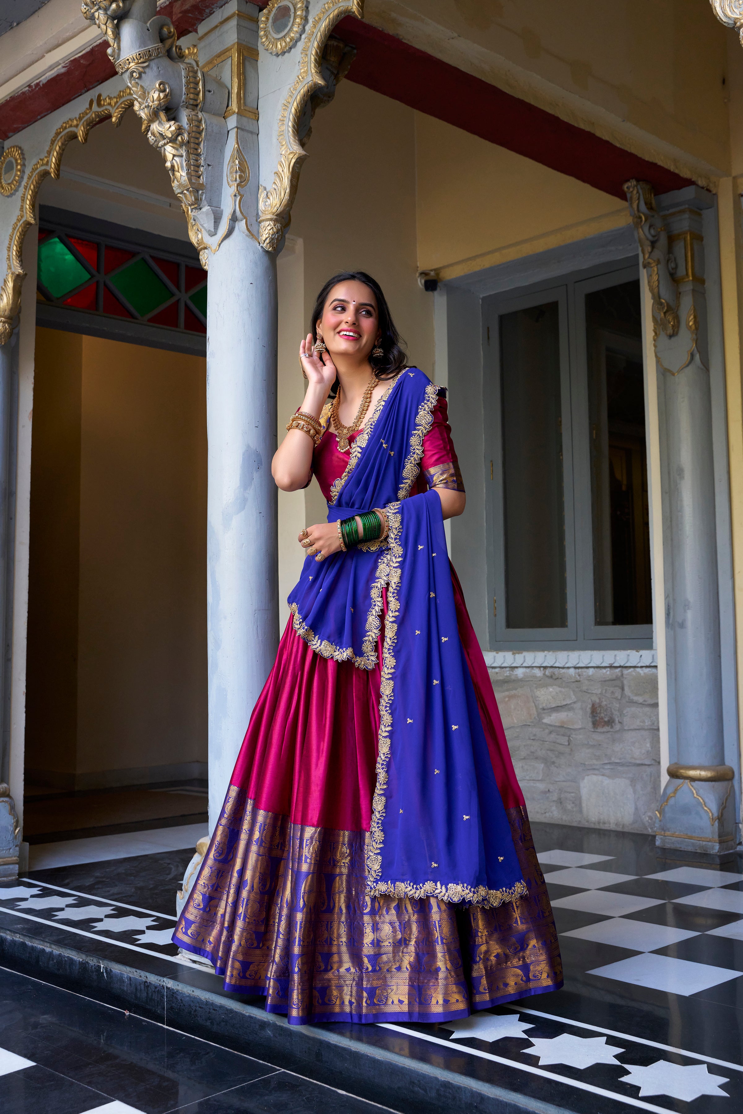 Lorenvalley Pink Narayan Pattu Fabric with Zari Weaving Work Lehenga Choli - Distacart