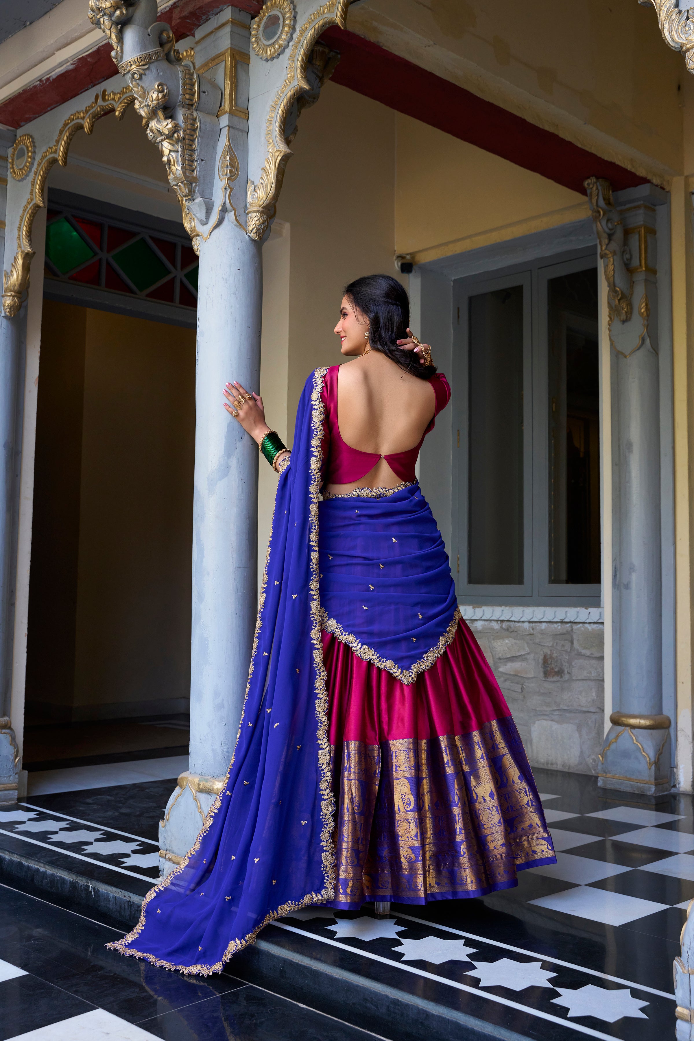 Lorenvalley Pink Narayan Pattu Fabric with Zari Weaving Work Lehenga Choli - Distacart