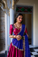 Thumbnail for Lorenvalley Pink Narayan Pattu Fabric with Zari Weaving Work Lehenga Choli - Distacart
