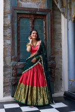 Thumbnail for Lorenvalley Red Narayan Pattu Fabric with Zari Weaving Work Lehenga Choli - Distacart