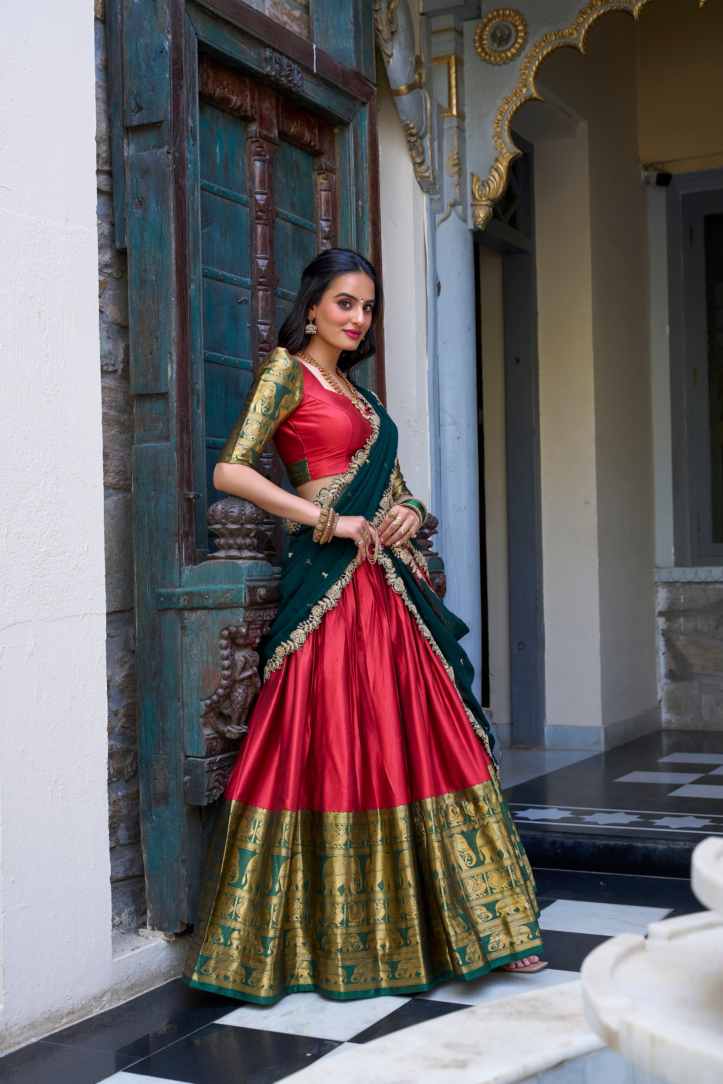 Lorenvalley Red Narayan Pattu Fabric with Zari Weaving Work Lehenga Choli - Distacart