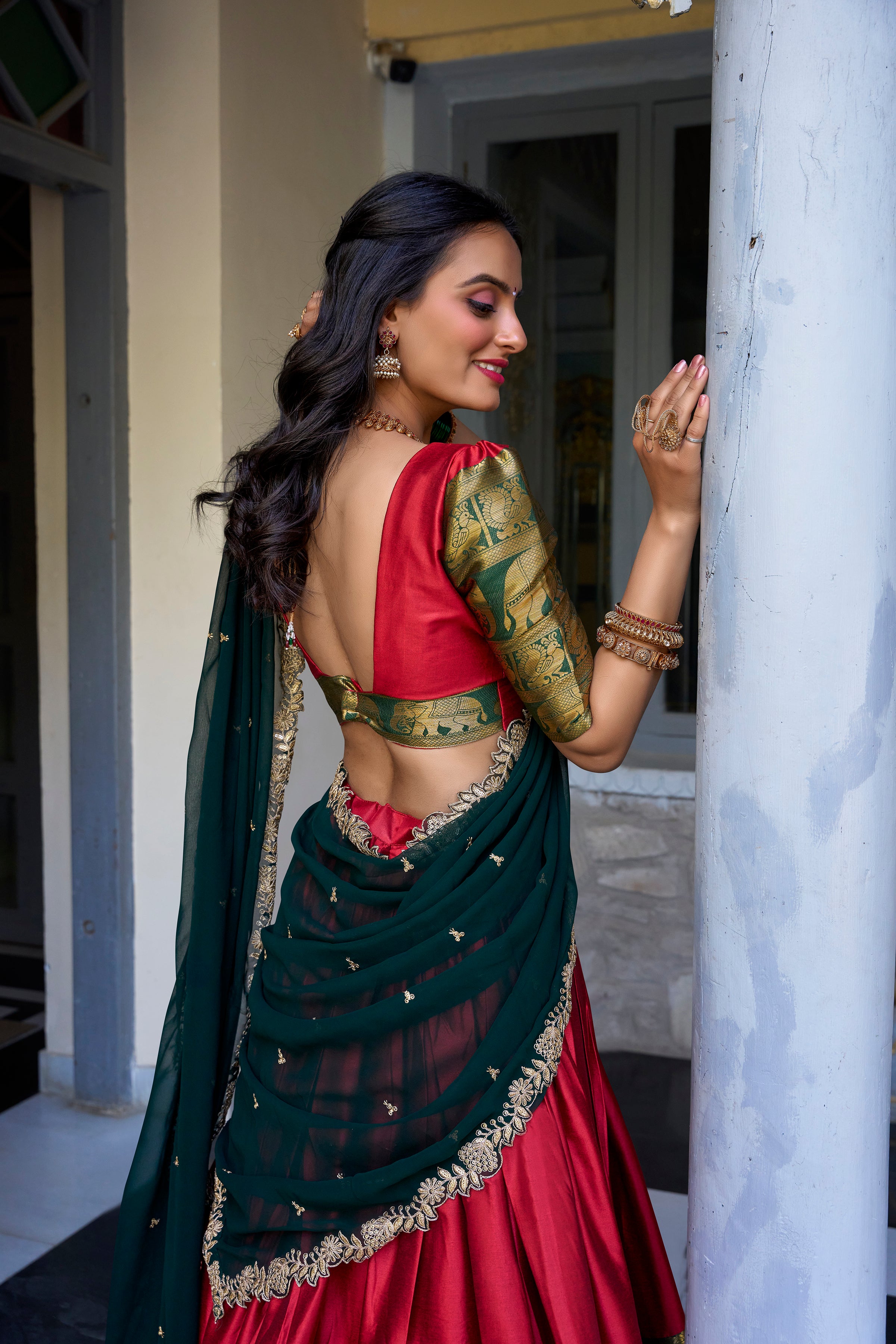Lorenvalley Red Narayan Pattu Fabric with Zari Weaving Work Lehenga Choli - Distacart
