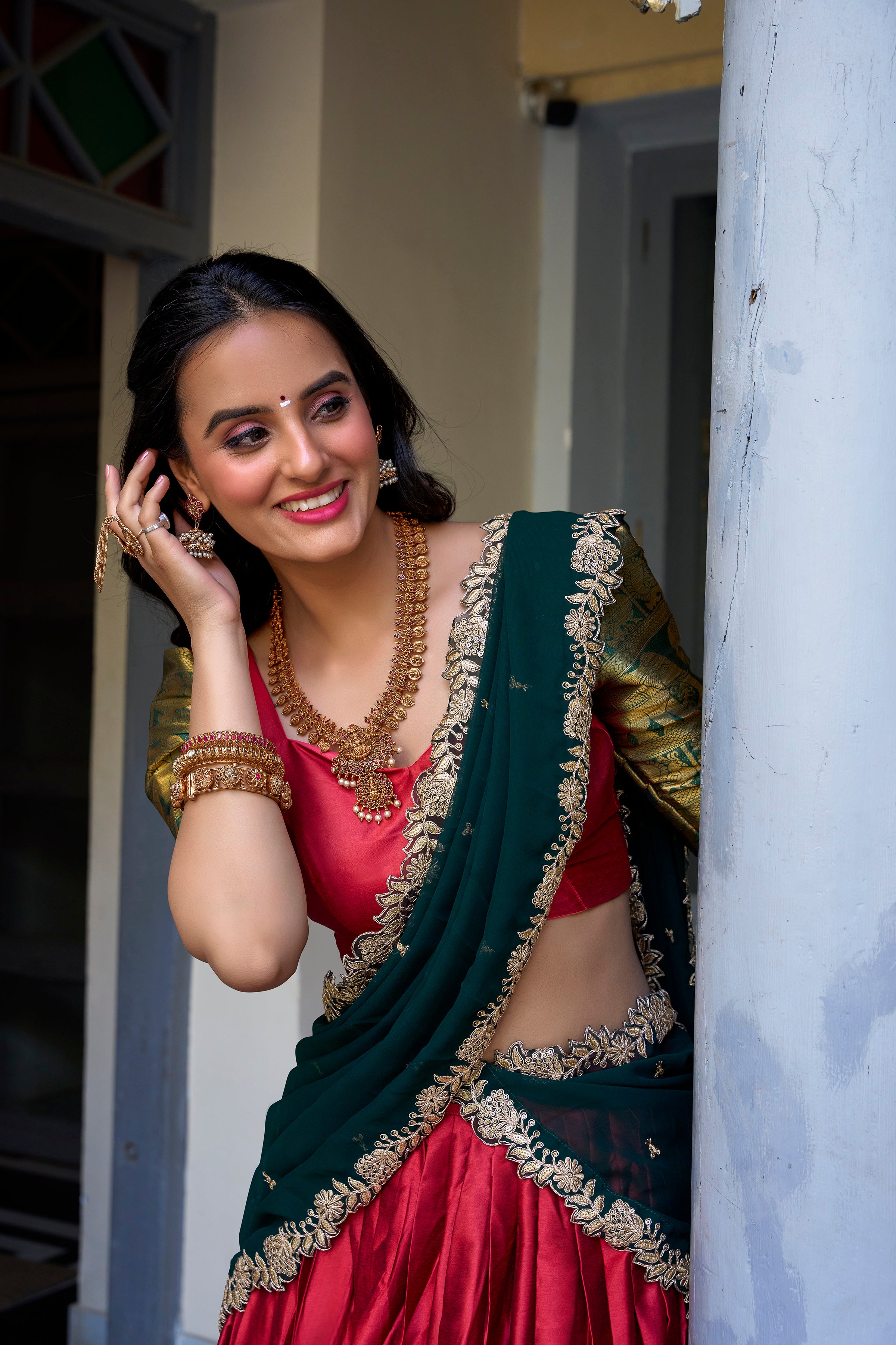 Lorenvalley Red Narayan Pattu Fabric with Zari Weaving Work Lehenga Choli - Distacart